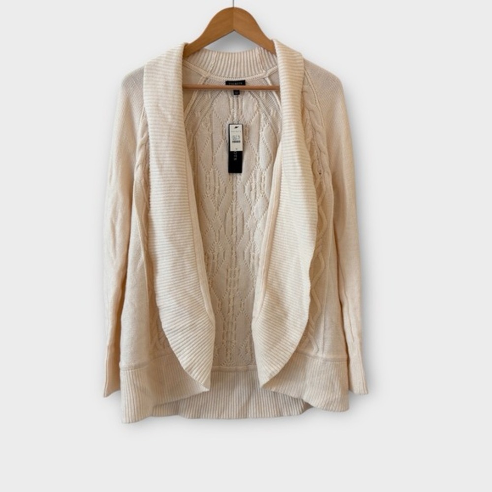 Talbots Open Front Lambswool Cardigan Sweater‎ Size M Cable Knit Quiet Luxury